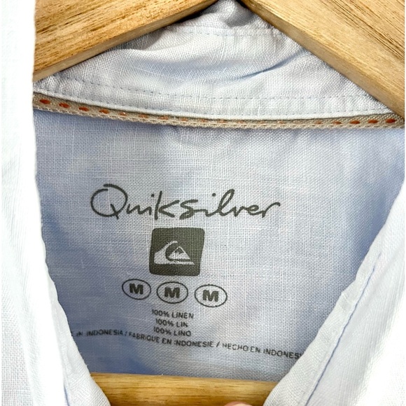 Quicksilver Light Blue Casual Button-Up 100% Linen Collared Shirt Size Medium - Picture 4 of 10